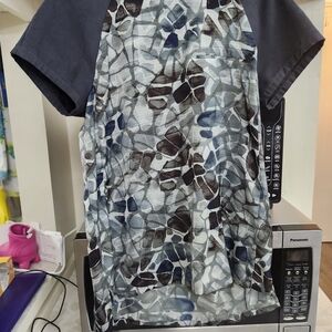 Simply Vera Vera Wang Geometric Blouse - Blue and Gray